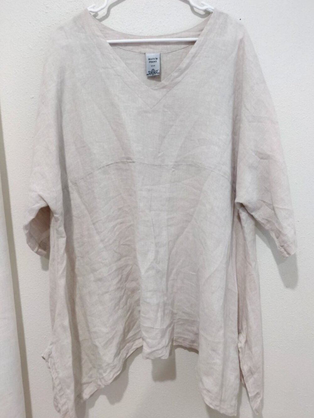 Matchpoint Beige Linen Oversized Tunic Top Lagenlook Relaxed USA Minimalist